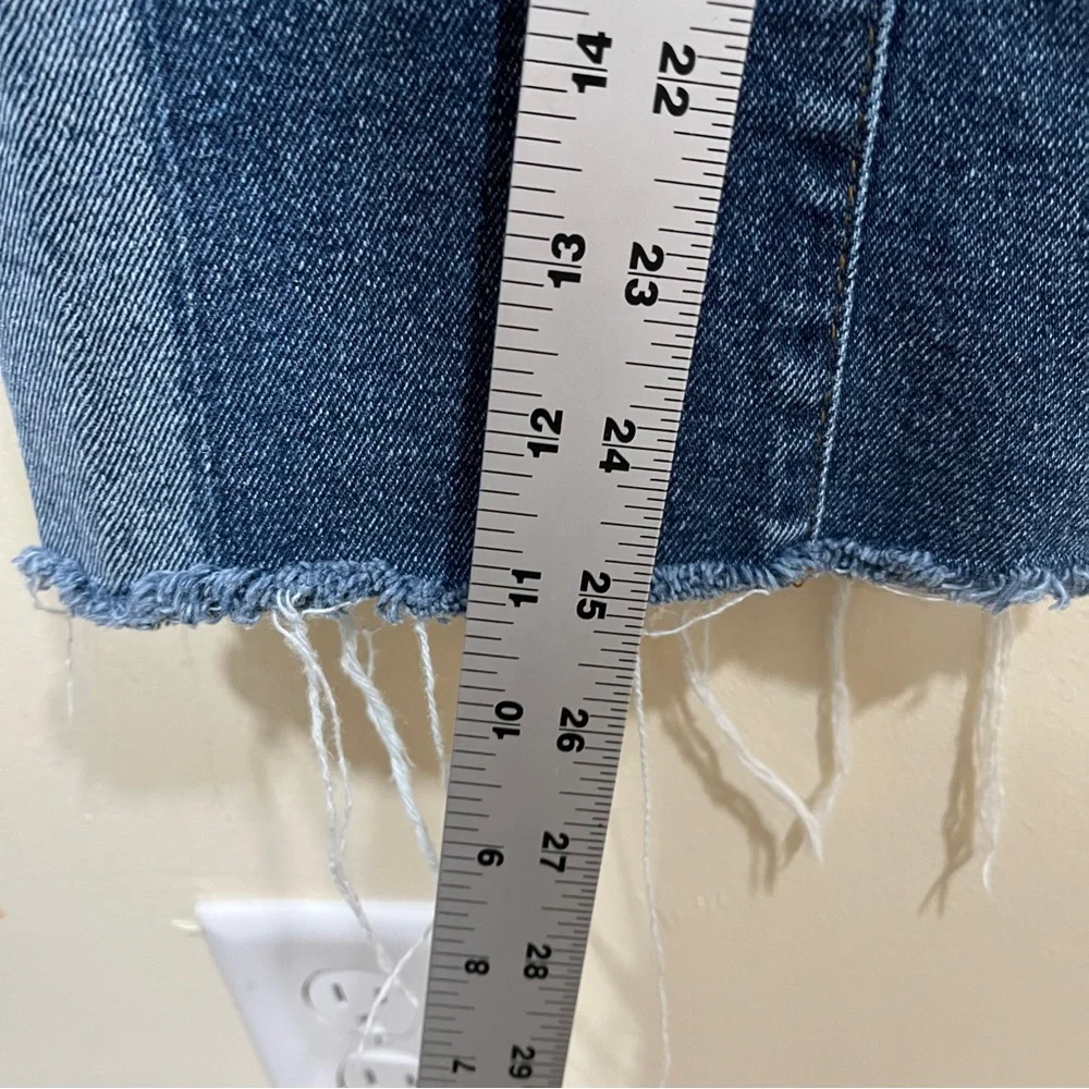 Gap cropped, flare-leg jeans two-tone denim patchwork panels flare raw hem 27 R - Picture 2 of 9